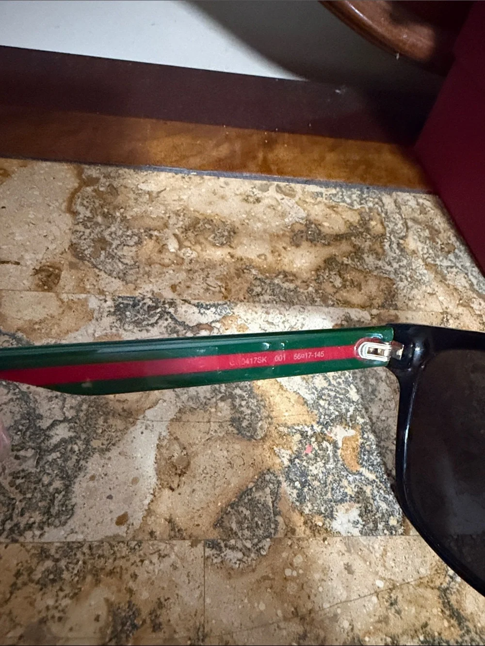 Gucci Black Cat-Eye Sunglasses with Green and Red Temple Stripes